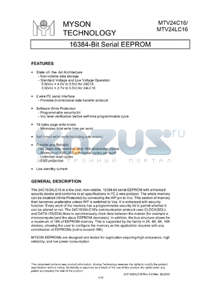 MTV24LC16 datasheet - 16384-bit serial EEPROM