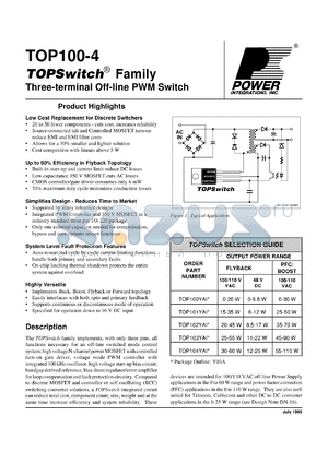 TOP100YAI datasheet - Three-terminal off-line PWM switch