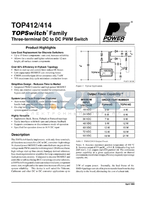 TOP412G datasheet - Three-terminal DC to DC PWM switch