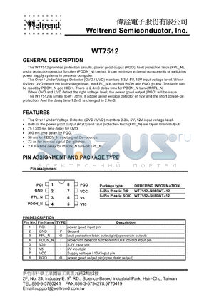 WT7512-N08WT-12 datasheet - The WT7512 provides protection circuits, power good output (PGO)