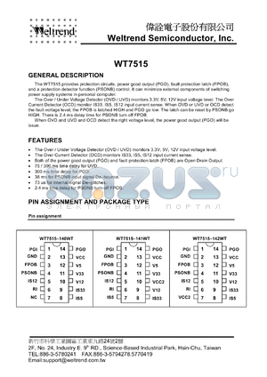 WT7515-N142WT datasheet - The WT7515 provides protection circuits, power good output (PGO)