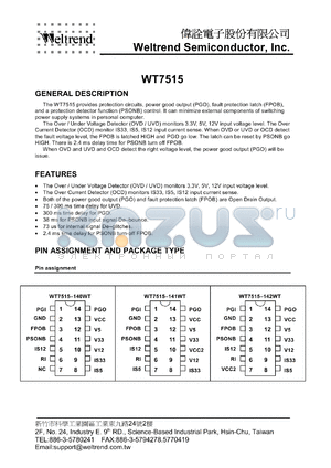 WT7515-N140WT datasheet - The WT7515 provides protection circuits, power good output (PGO)