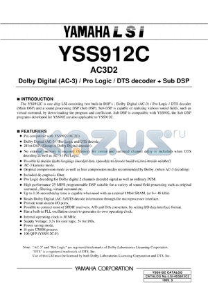 YSS912C-F datasheet - Dolby digital/Pro logic/DTS decoder + sub DSP