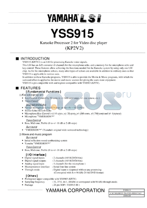 YSS915-M datasheet - Karaoke processor 2 for video disc player