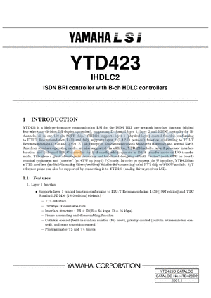 YTD423 datasheet - ISDN BRI controller with B-ch HDLC controller