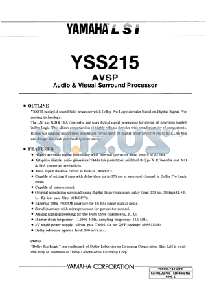 YSS215-F datasheet - Audio and visual surround processor