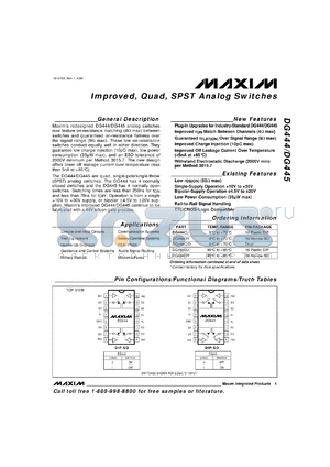 DG444C/D datasheet - Improved, quad, SPST analog switch