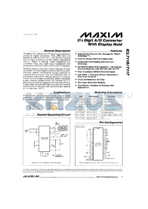 ICL7117CGL datasheet - 3 1/2 digit A/D converter with display hold