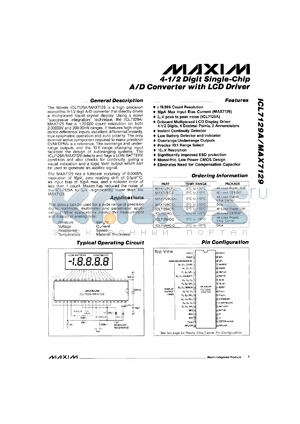 MAX7129C/D datasheet - 4-1/2 digit single-ship A/D converter with LCD driver