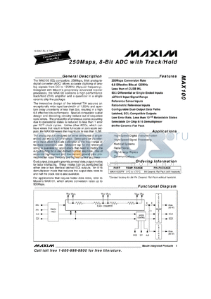 MAX100CFR datasheet - 250Msps, 8-bit ADC with track/hold