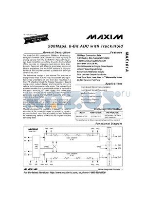 MAX101ACFR datasheet - 500Msps,8-bit ADC with trach/hold