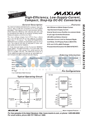 MAX1676EUA datasheet - High-efficiency, low-supply-current, compact, step-up DC-DC converter