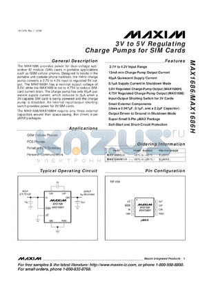 MAX1686EUA datasheet - 3V to 5V regulating charge pump for SIM cards.