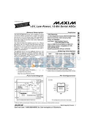 MAX187BC/D datasheet - +5V, low-power, 12-bit serial ADC. Error(LSB) +-1.