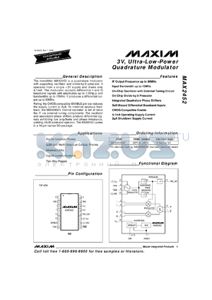 MAX2452ISE datasheet - 3V, ultra-low-power quadrature modulator.