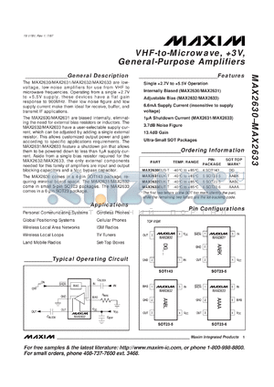 MAX2633EUK-T datasheet - VHF-to-microwave, +3V, general-purpose amplifier