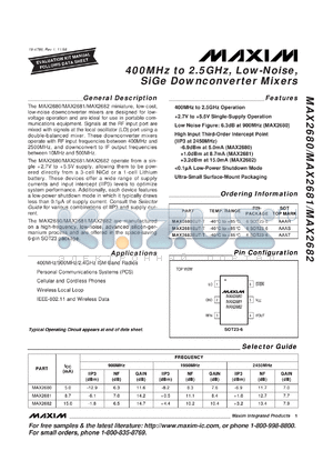 MAX2682EUA-T datasheet - 400MHz to 2.5GHz, low-noise, SiGe downconverter mixer.