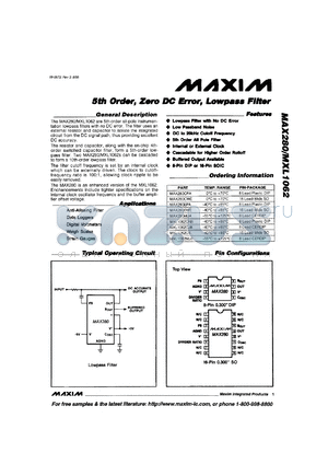 MXL1062CNB datasheet - 5th order, zero DC error, lowpass filter.