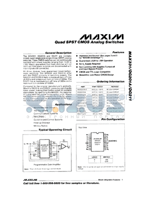 DG201C/D datasheet - Quad SPST CMOS analog switch.