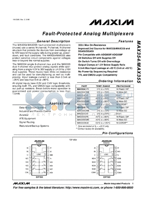 MAX354EPE datasheet - Fault-protected analog multiplexer