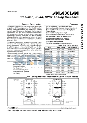 MAX361C/D datasheet - Precision, quad, SPST analog switch.