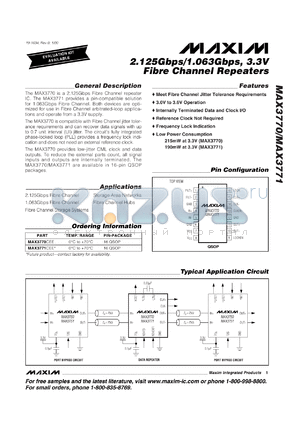 MAX3771CEE datasheet - 1.063Gbps, 3.3V fibre channel repeater.