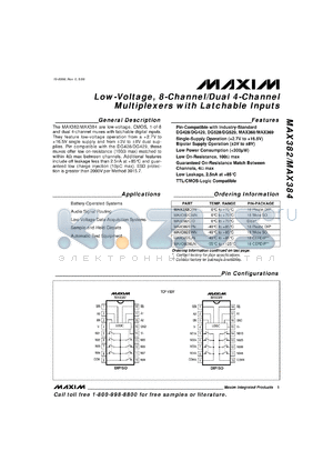 MAX382C/D datasheet - Low-voltage, 8-channel multiplexer with latchable inputs.