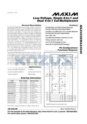 MAX4540PWP datasheet - Low-voltage, dual 4-to-1 calibration multiolexer.