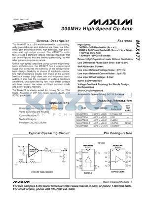 MAX477EPA datasheet - 300MHz high-speed op amp.