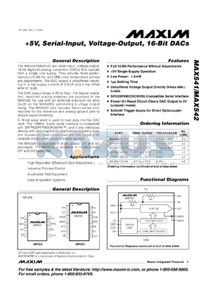 MAX542AEPD datasheet - +5V,serial-input, voltage-output, 16-bit DAC. INL (LSB) +-1