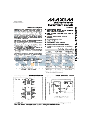 MAX693CWE datasheet - Microprocessor supervisory circuit.