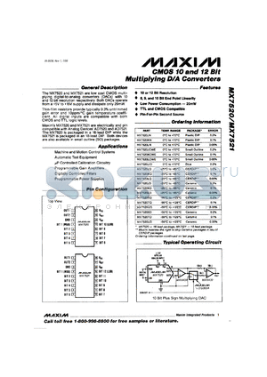 MX7521LCWN datasheet - CMOS 12 bit multiplying D/A converter. Error 0.05%