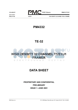 PM4332-PI datasheet - High density 32 channel T1/E1/J1 framer