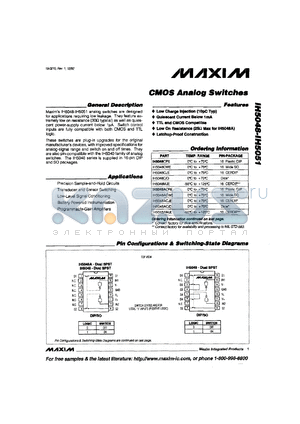 IH5051ACGE datasheet - CMOS analog switch.