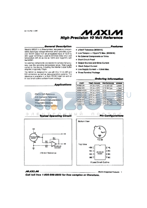 MX581JN datasheet - High precision 10 volt reference. Error +-30mV.