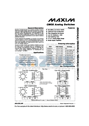 DG305ABA datasheet - CMOS dual and quad analog switch.