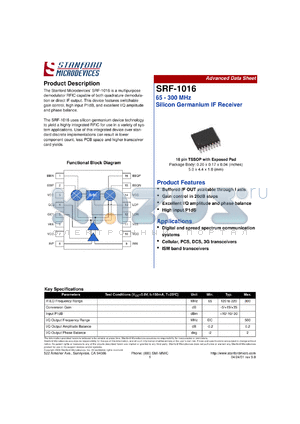 SRF-1016 datasheet - 65 - 300 MHz silicon germanium IF receiver.