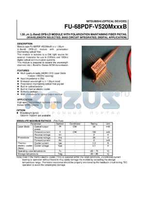 FU-68PDF-V510M9B datasheet - Wavelength:1529nm DFB-LD module with polarization maintaining fiber pigtail