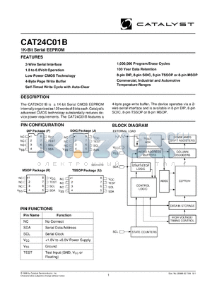 CAT24C01BPI-TE13 datasheet - 2.5V-6V 1-K-bit serial EEPROM