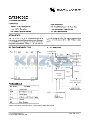 CAT24C02CW datasheet - 2.5V-6V 2K-bit serial EEPROM