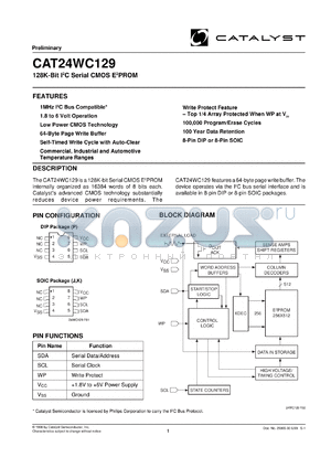 CAT24WC129KA-TE13 datasheet - 2.5V-6.0V 128K-bit IIC serial CMOS EEPROM