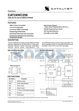 CAT24WC256PI-TE13 datasheet - 2.5V-6.0V 256K-bit IIC serial CMOS EEPROM