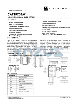 CAT25C32U20A-1.8TE13 datasheet - 32K SPI serial CMOS EEPROM 1.8-6.0V