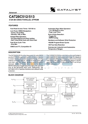 CAT28C513HNA-15T datasheet - 513K  CMOS parallel EEPROM 150ns