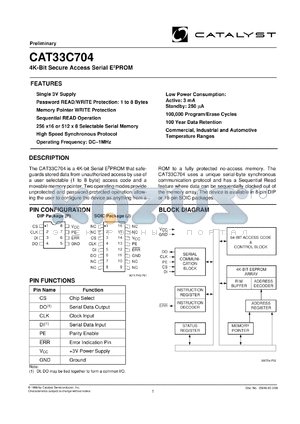 CAT33C704PI-TE13 datasheet - 4K-bit  secure access serial  EEPROM