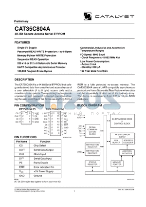 CAT35C804AJA-TE13 datasheet - 4K-bit  secure access serial  EEPROM