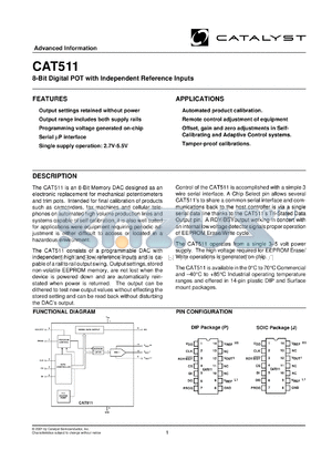 CAT511J-TE13 datasheet - 8-bit  quad  digital POT with independent reference input