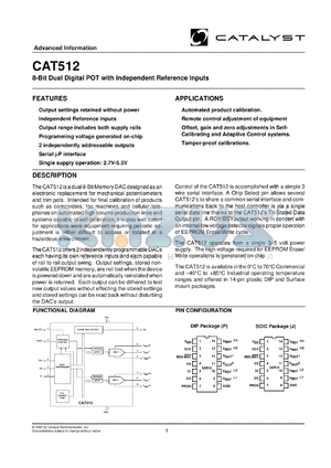 CAT512P-TE13 datasheet - 8-bit dual digital POT with independent reference input