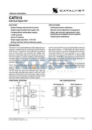 CAT513J-TE13 datasheet - 8-bit dual digital POT