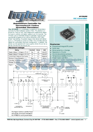 HY5620 datasheet - Subminiature controller for thermoelectric cooler